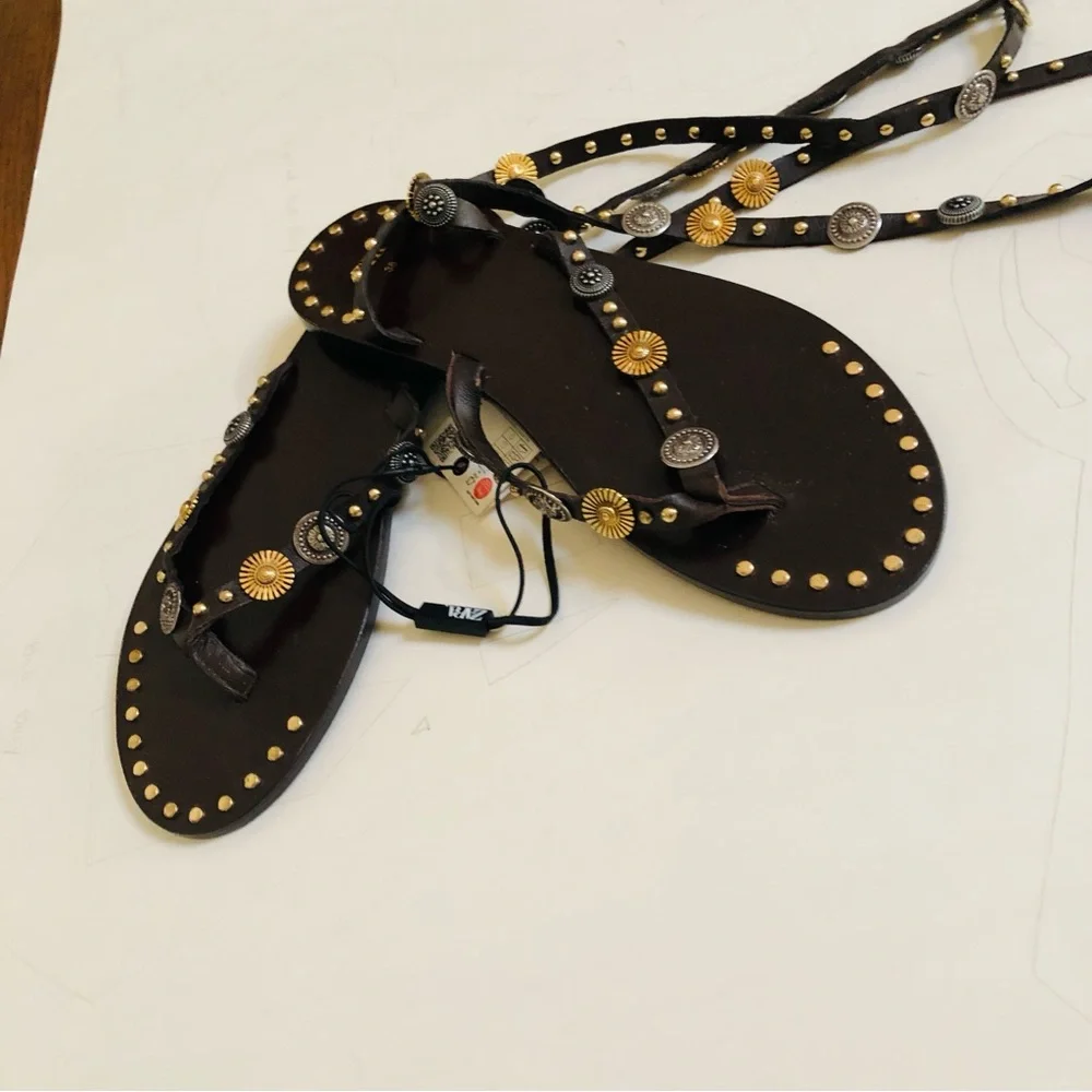 Zara Strappy Flat Studded Sandals - Picture 2 of 6